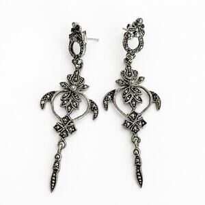 Vintage Sterling Silver 925 Marcasite Dangle Earrings 7g
